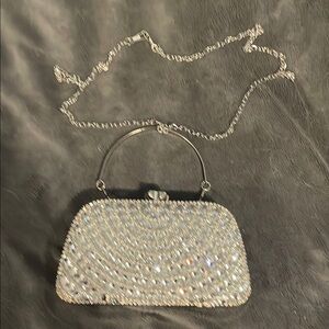Elegant Silver with rhinestones Evening Clutch